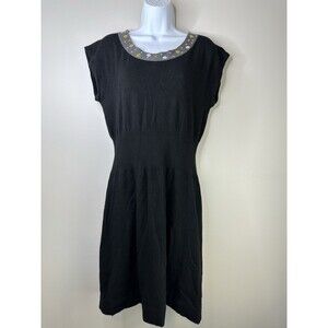 Sutton Cashmere Sweater Dress Size Large Black Stretch Embellished Luxe Modern